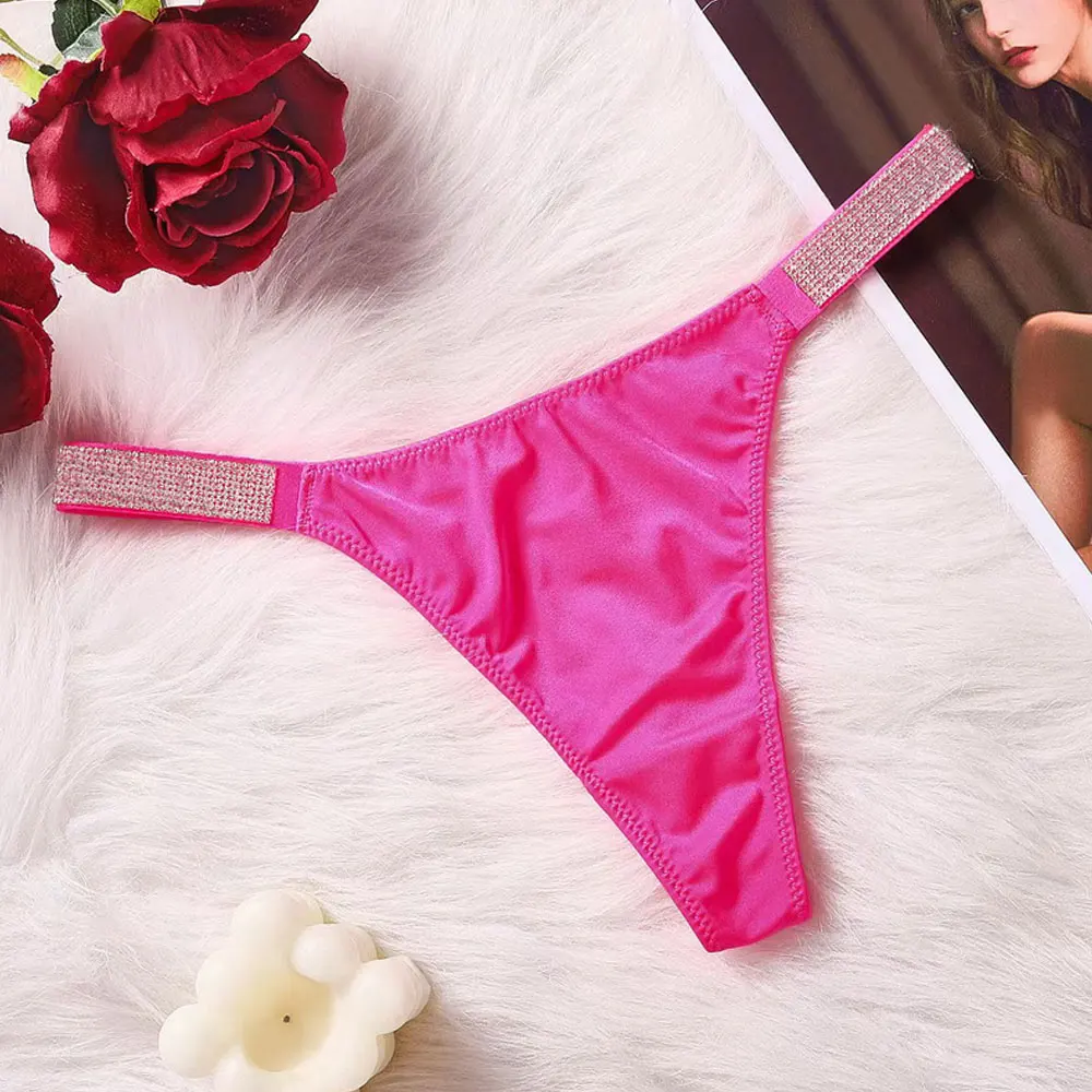 Pink Lingerie Sexy Lace Female Plus Size Thong Brand Underwear Low Rise Women Panties Bra Rhinestone Letter Comfort Briefs