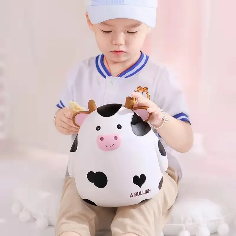 Cow Piggy Bank, Unbreakable Coin Box for Kids, Cute Animal Money Bank Birthday for Boys Girls,Coin Saving Boxes Black White