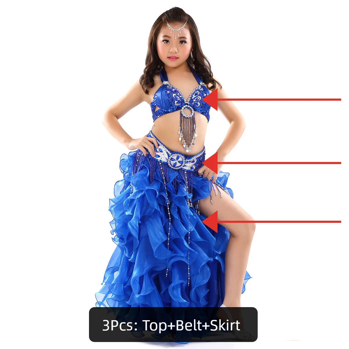 Disfraz De Danza Del Vientre India Para Niña | Conjunto De Top Sin Mangas + Pantalón De Gasa | Lentejuelas Y Accesorios | Ideal Para Halloween Y Carnaval