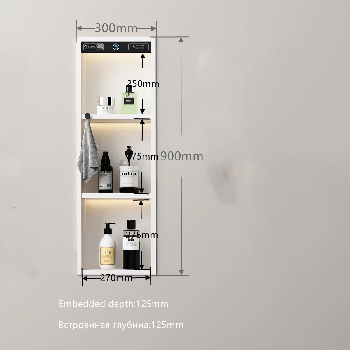 Bathroom Furniture Frosted Colorful Niches Stainless Steel Alcove Hotel Home Designer Recessed Niches Hidden Lighting Shelves