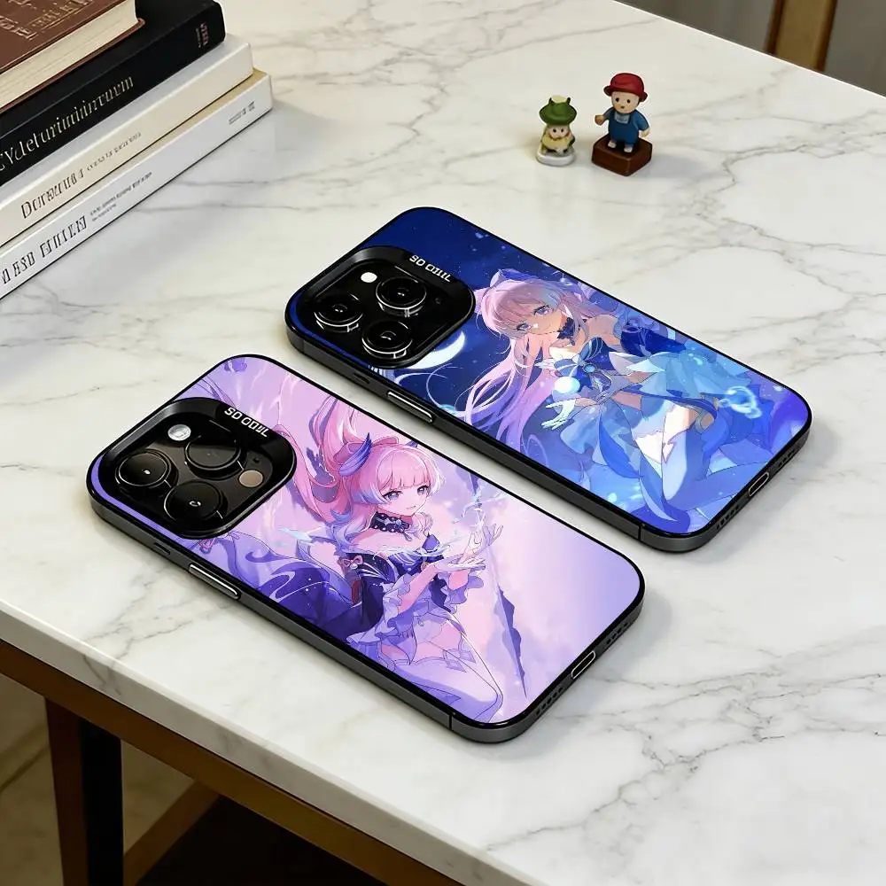

G-Genshin Kokomi Minimalist Icon Phone Case For iPhone 17,16,15,14,13,12,11 Plus,Pro Max,XS,Colored Silver Plated Inside Cover