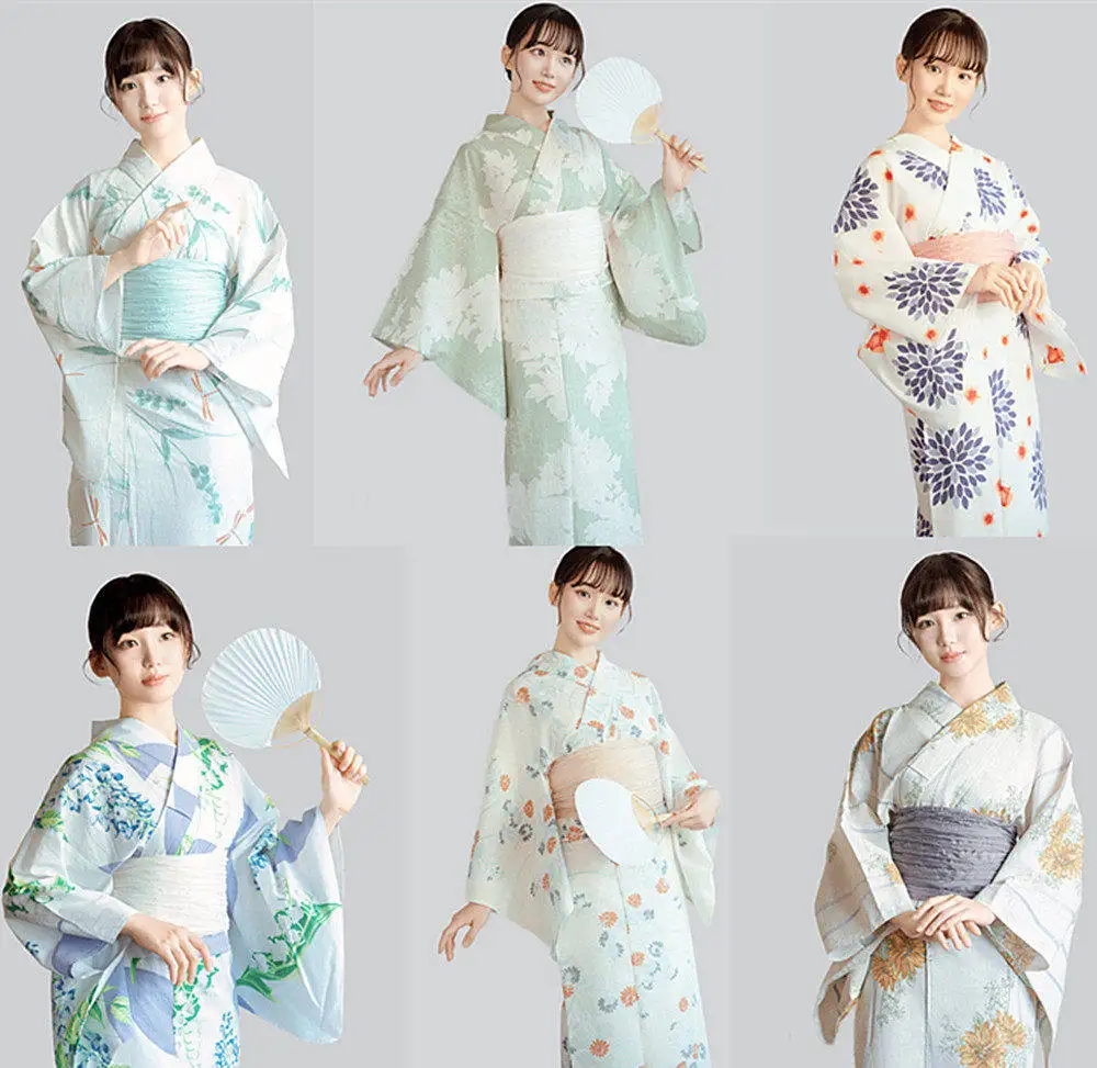 

Traditional Japanese Women's Yukata Premium Cotton Kimono for Travel Performing Dress Cosplay Costume Photo Wear Furisode Kimono