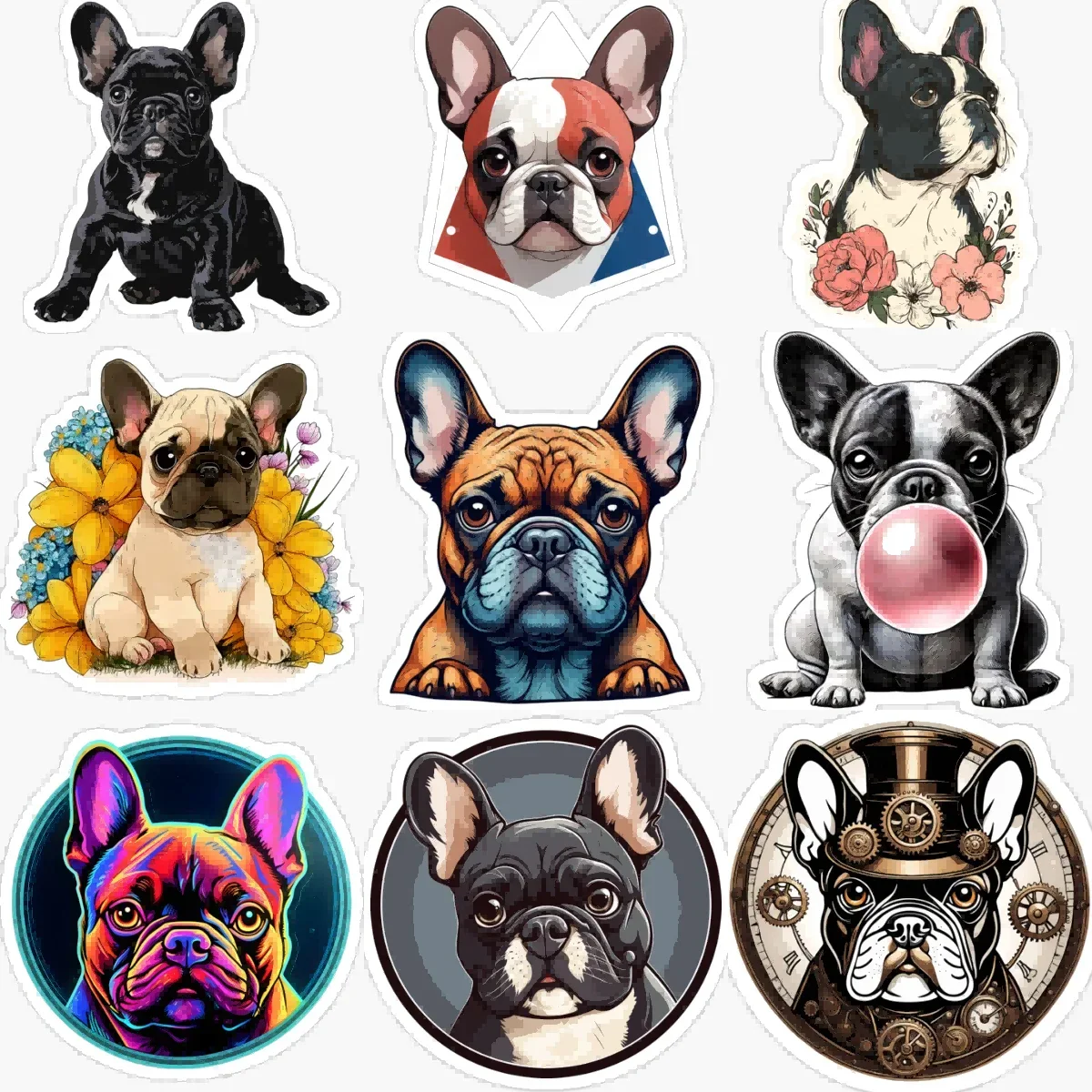 

French Bulldog Cute Pets Color PVC Car Stickers for Car Bicycle Motorcycle Window Fridge Helmet Wall Decal Customizable Size