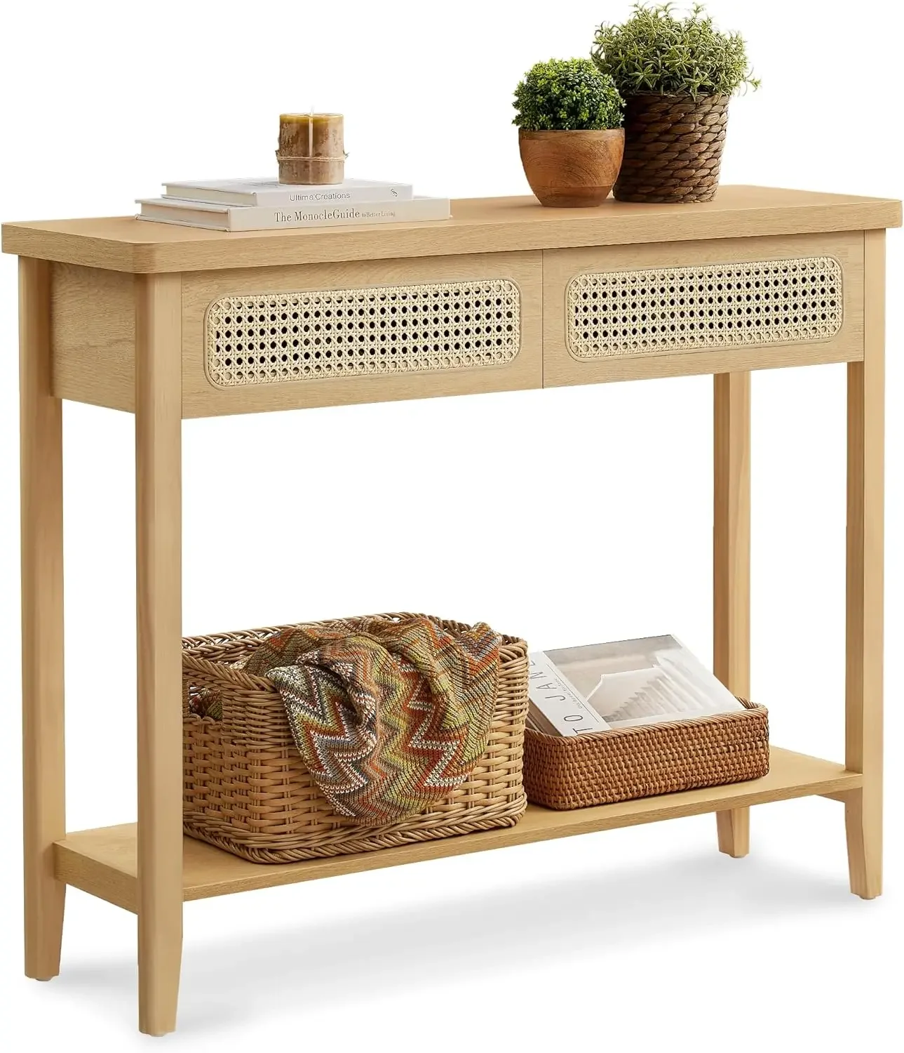 Console Table, Sofa Table, Narrow Entryway Table, Entry Table with 2 Drawers, Open Storage Shelf, Rounded Corners, for L