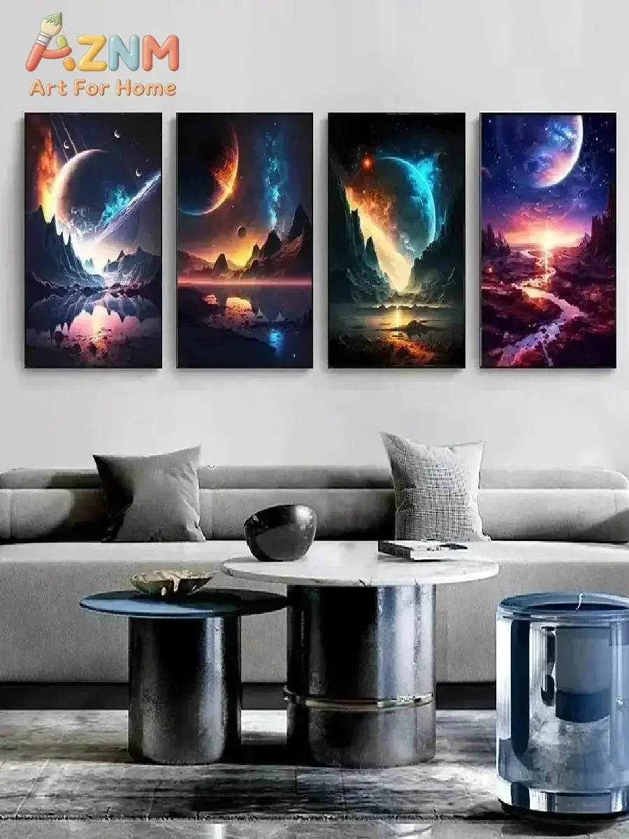 1pc Frameless Canvas Painting Surrealism Anime Fantasy Planet Landscape Universe Space Art Canvas Painting Wall Pictures Home R