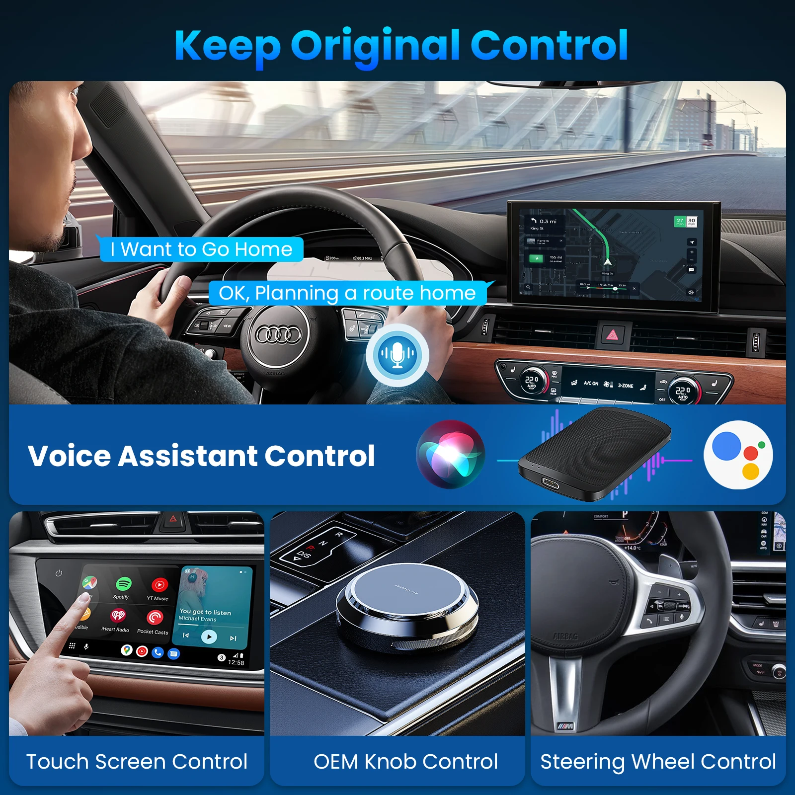OEM السلكية CarPlay Cars Wireless Carplay Android Auto محول مع Netflix YouTube TikTok Google Play