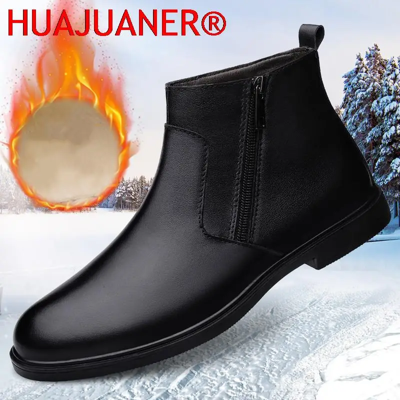 Mens Chelsea Boot Fashion Winter Shoes Slip on Side Zipper Office Boots for Men Genuine Leather Warm Luxe Handmade Ankle Boots