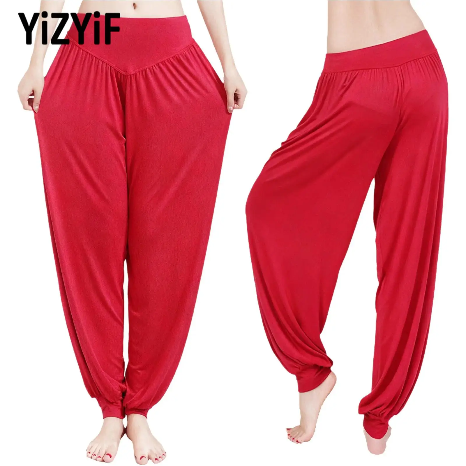 

Женские брюки с эластичным поясом для танца живота, йога, пилатес, спортивные тренировки, пляжный костюм для вечеринки, однотонные повседневные шаровары, низ