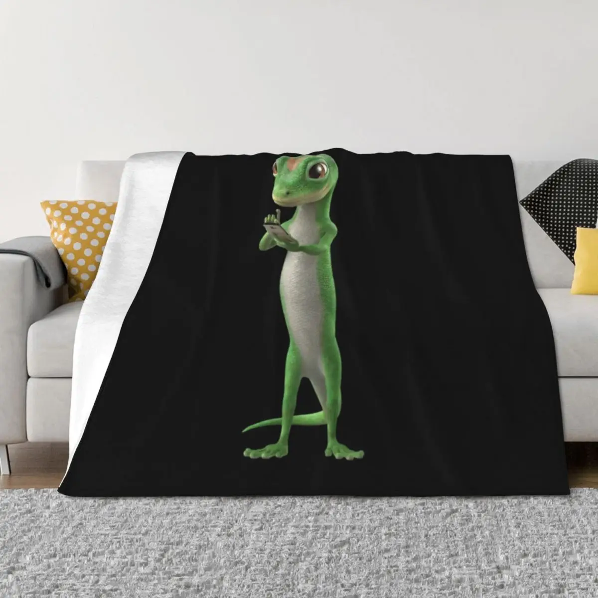 

Geico Gecko Man's Tee Tshirt Graphic Trending Throw Blanket Quilt wednesday Thermals For Travel Personalized Gift Blankets