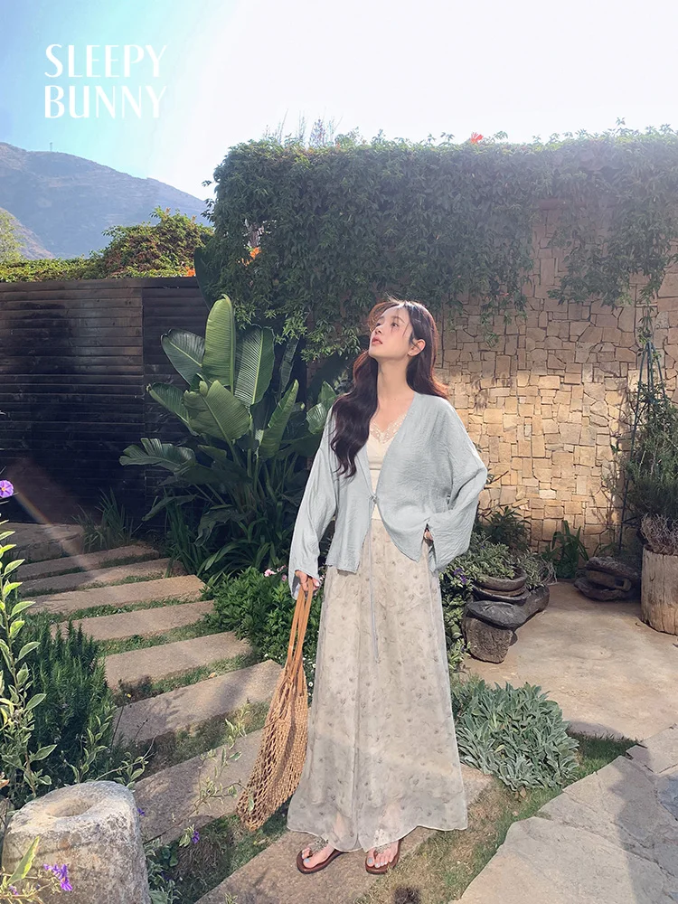 Vintage Batwing Sleeveเสื้อสเวตเตอร์ถักผู้หญิงฤดูใบไม้ผลิหลวมสบายๆElegantจีนแรงบันดาลใจRelaxed Fitเปิดด้านหน้าแจ็คเก็ต