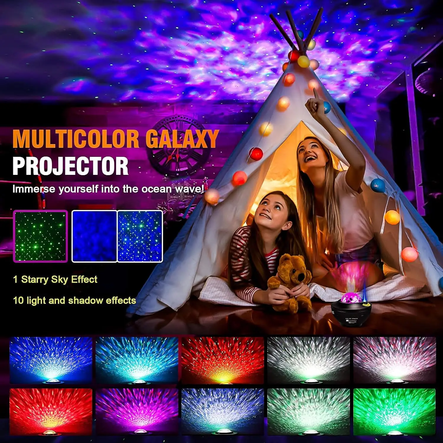 Starry Sky Projection Lamp with Bluetooth Speaker, Mini Projector, Small Bowl-shaped Planar Water Ripple Light, and Starry Laser