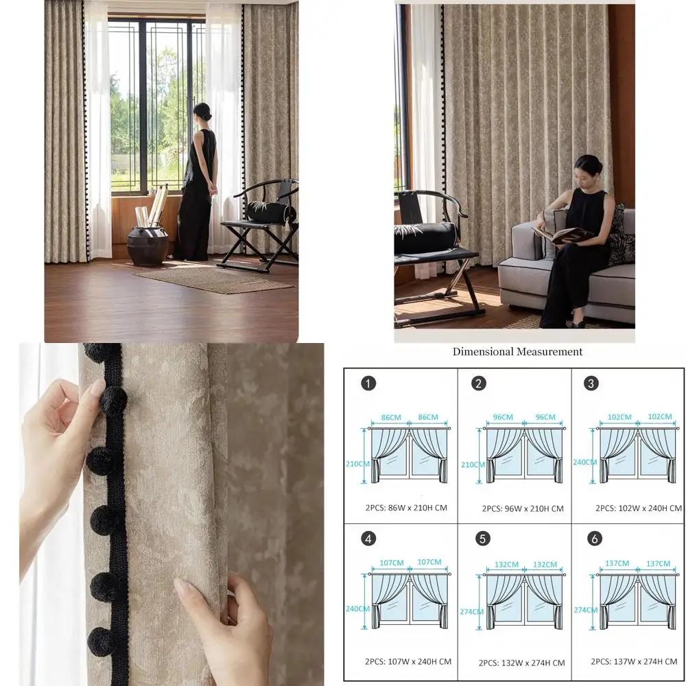 Set tende oscuranti - 2 pezzi, 118 l x 106 ore, velluto jacquard beige kaki chiaro con palline nere, tende per finestre della camera da letto