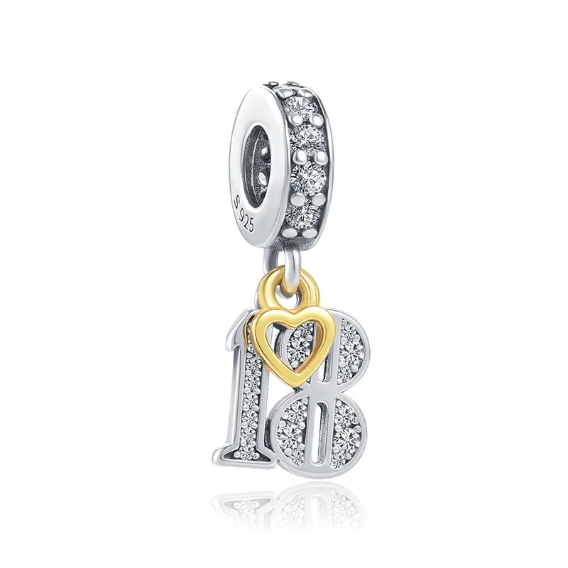 Nowy 925 srebro numery 16 18 21 30 40 50 Pandora Charm Fit oryginalny Charms bransoletka Pandora zwisające koraliki tworzenia biżuterii