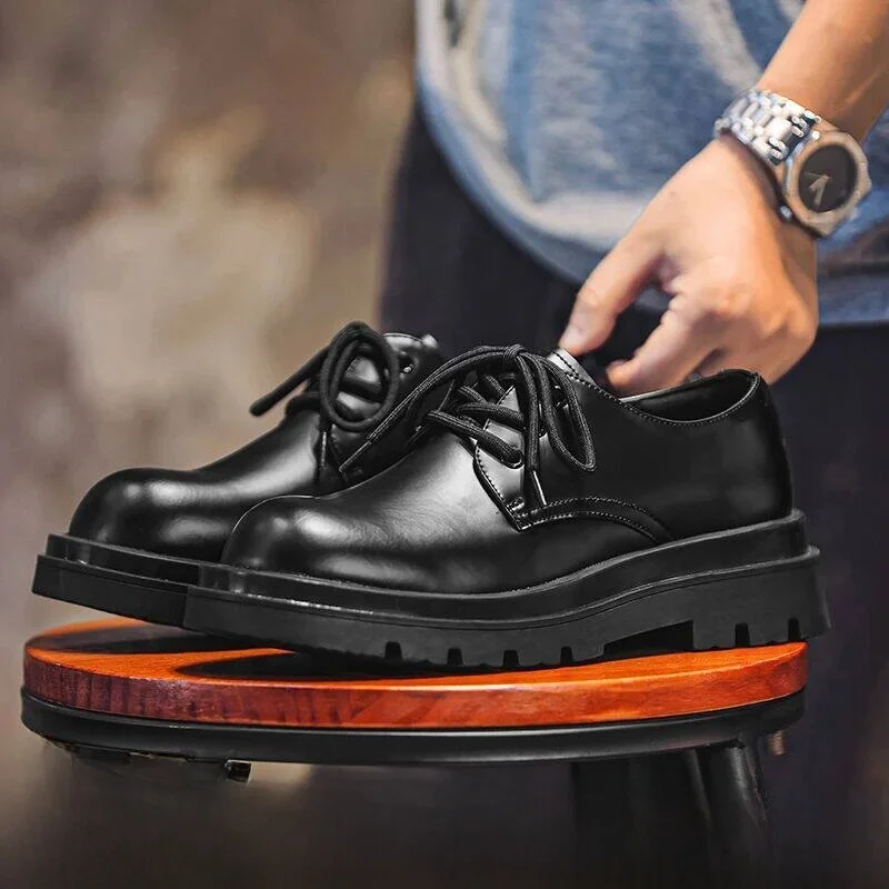

British Style round Toe Thick Heel Business Casual Leather Shoes Men's Layered Cowhide Flat Bottom Work Shoes Fashionable