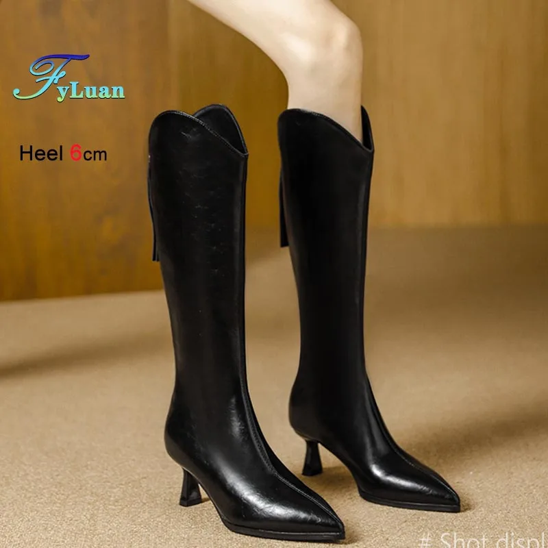 

6CM High Heels Women Knee Length Boots Sexy Stiletto Pointed Toe Zipper Long Boots Autumn Winter Lady Shoes Casual Knight Boots