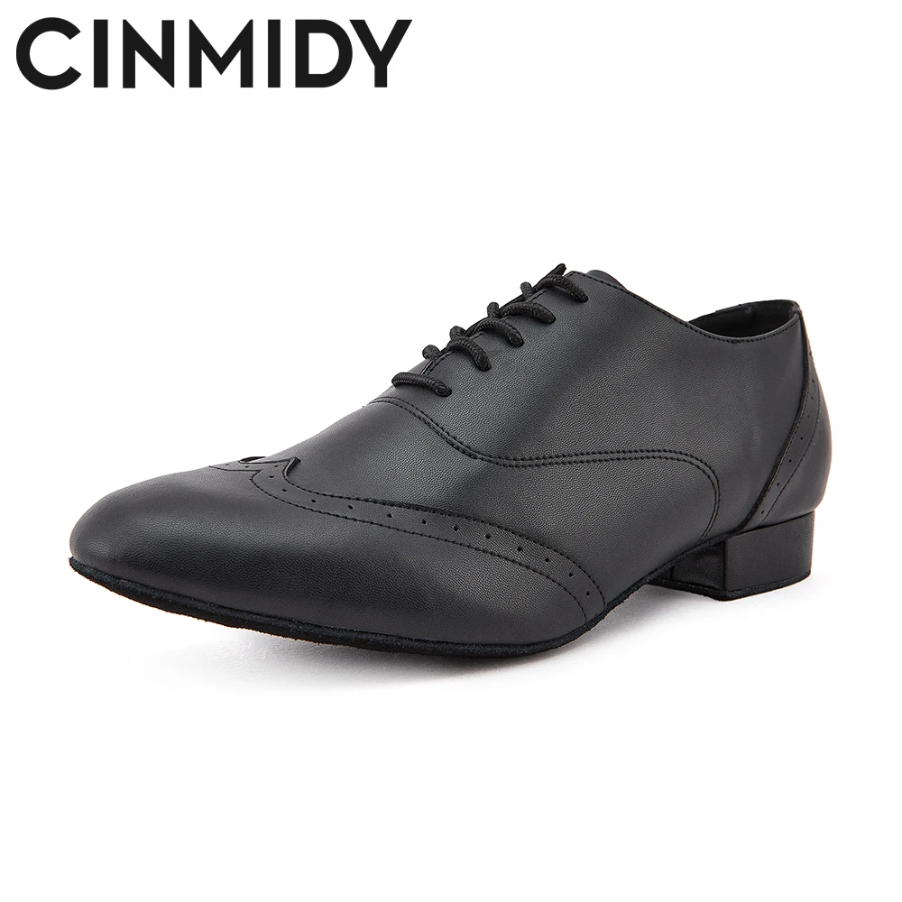

CINMIDY Men Leather Latin Dance Shoes Black Ballroom Shoes Modern Jazz Tango Dance Sneaker Indoor Party Shoes Heeled 2.5cm