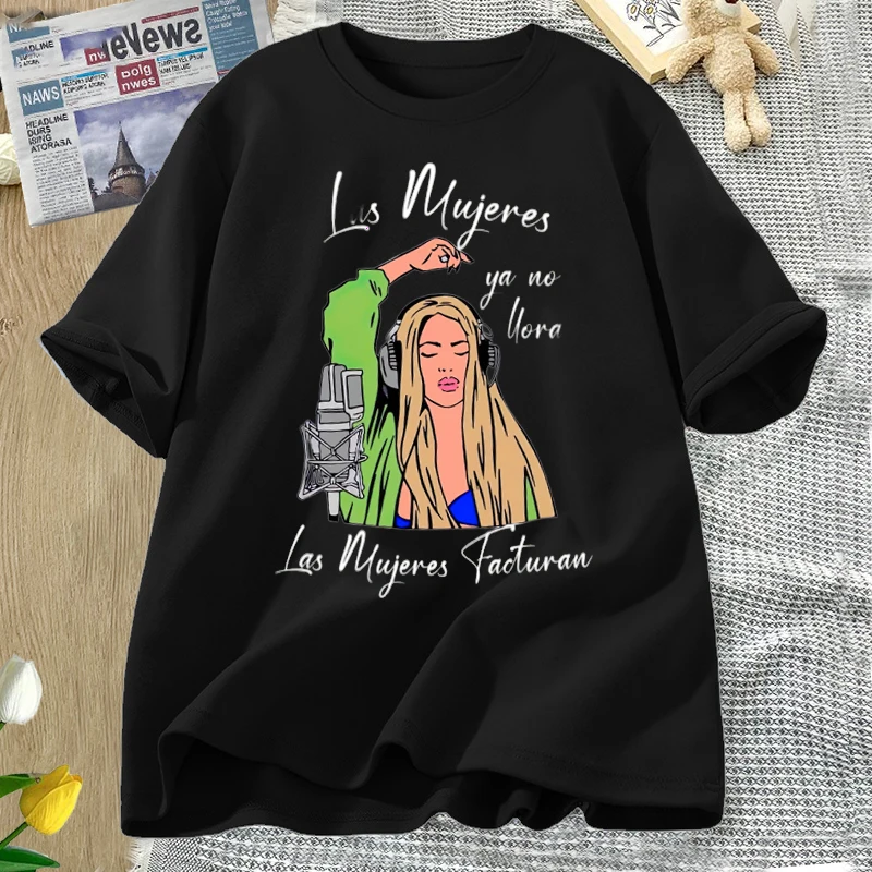 Shakira Las Mujeres Ya No Lloran T Shirt for Women Cotton Black Karol G Tshirt Shakira Song Women Don't Cry Tee Shirt Streetwear