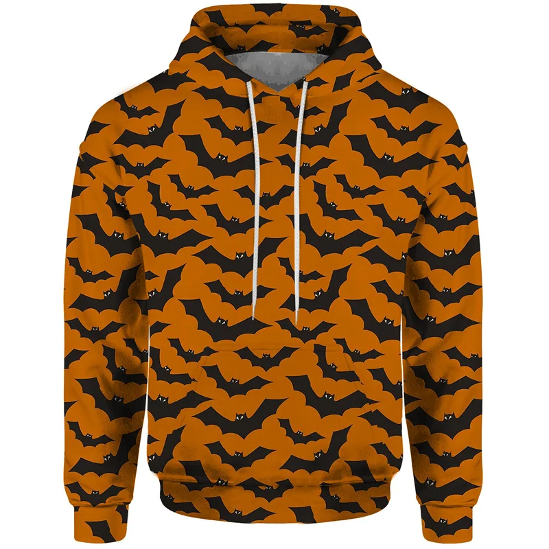 Halloween Pumpkin Pattern Hoodies Fashion Trend Long Sleeve Ghost Bat 3D Printed Pullovers Mens Kids Casual Street Loose Hoody