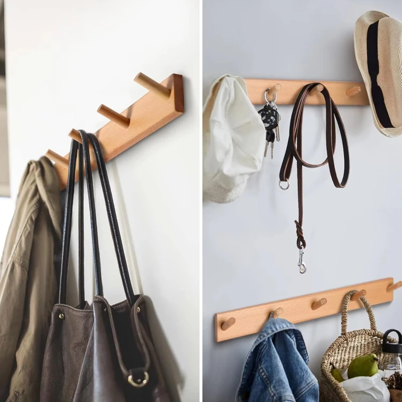 Wall Mounted Hanger Room Hooks Key Hallway Storage Holders Practical Decoration Nordic Bamboo Door Clothes Hats Robe Back Rack
