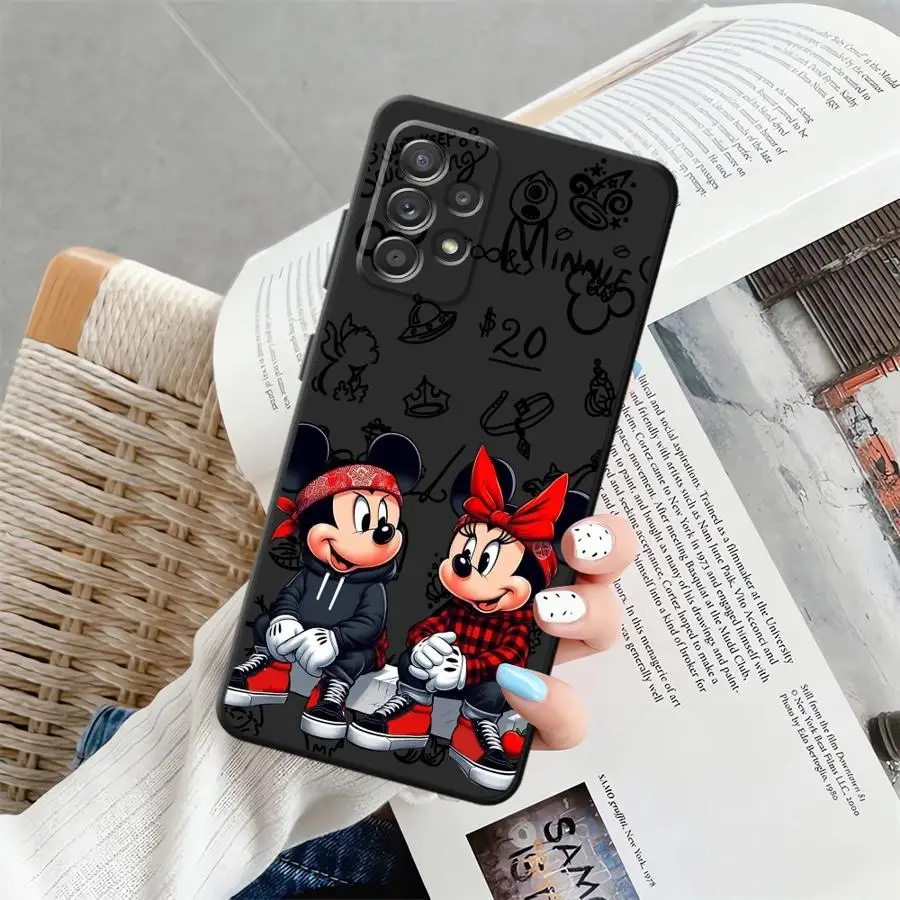 Funda para Samsung Galaxy A22 A52 A41 A51 A73 A24 A55 A25 A71 A23 A53 A26 A72 A35 A36 A32 funda negra suave para teléfono Disney Minnie