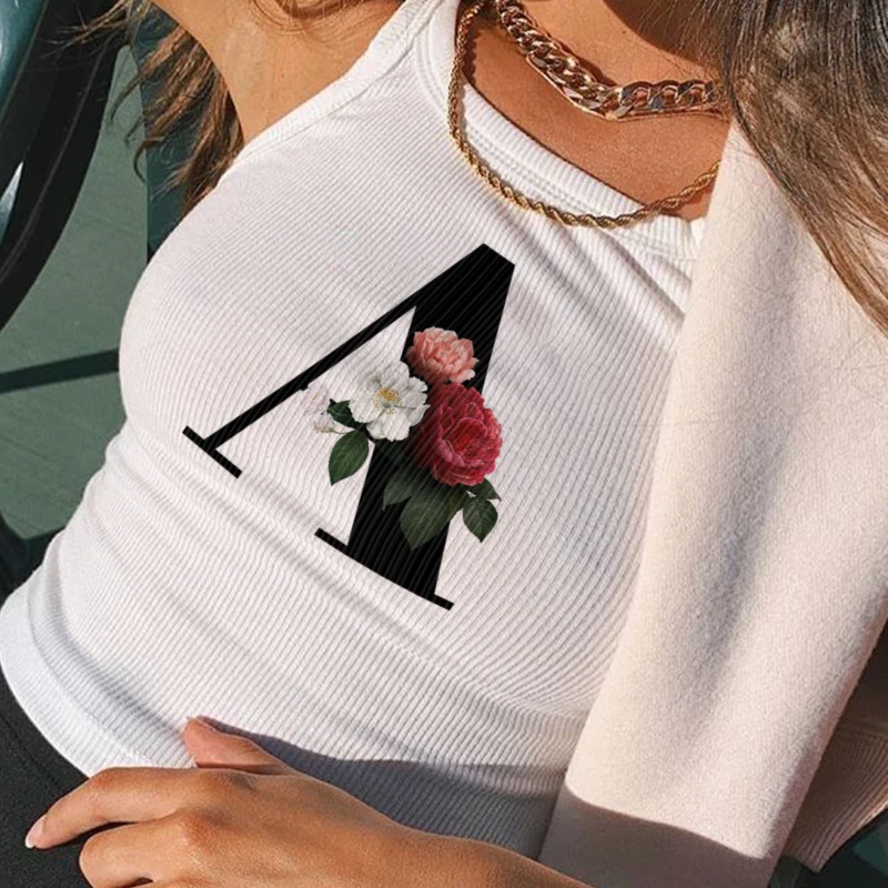 Camiseta sin mangas con gráfico de letras blancas para mujer, camisola informal sin mangas, corsé básico Y2k, Tops cortos ajustados acanalados, ropa de calle Emo Sexy