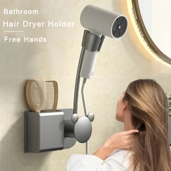 Hair Dryer Holder Bathroom Wall-mounted Hairdryer Storage Rack Free Hands Multifunction Adjustable Comb Hair Dryer Organizer