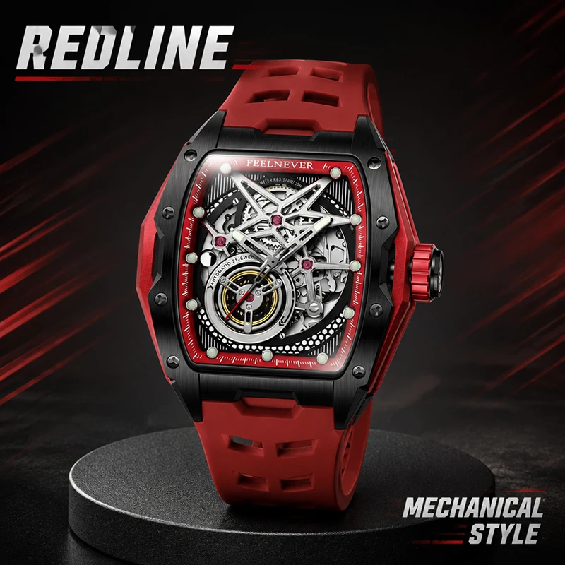 FeelNever Outdoor Casual Sports Mechanical Man Watch 316L Stainless Steel Silicone Waterproof Automatic Movement Watches for Men view 3