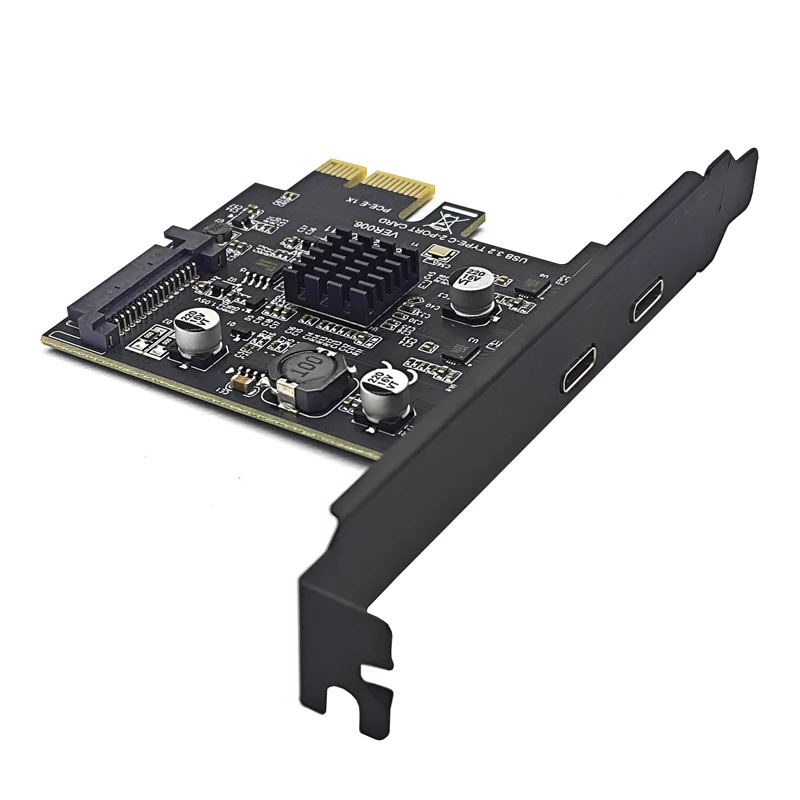 2Port TYPE-C PCIE Card PCI Express 3.0 X1 to Dual USB-C Expansion Card SATA Power USB3.2 Gen2 10Gbps ASM3142 Chip for Desktop PC