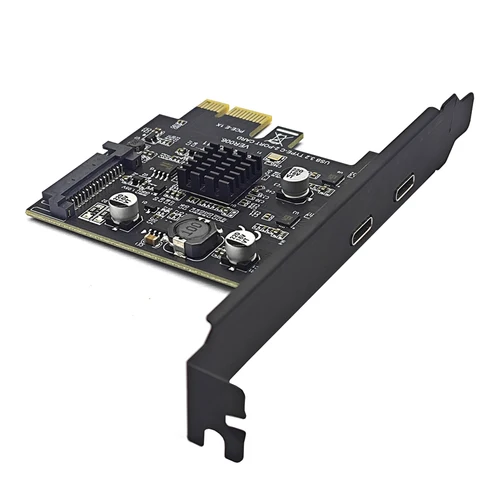 Imagen 2 del producto Tarjeta PCIE de TYPE-C de 2 puertos PCI Express 3,0 X1 a tarjeta de expansión USB-C Dual alimentación SATA USB3.2 Gen2 Chip ASM3142 de 10Gbps para PC de escritorio