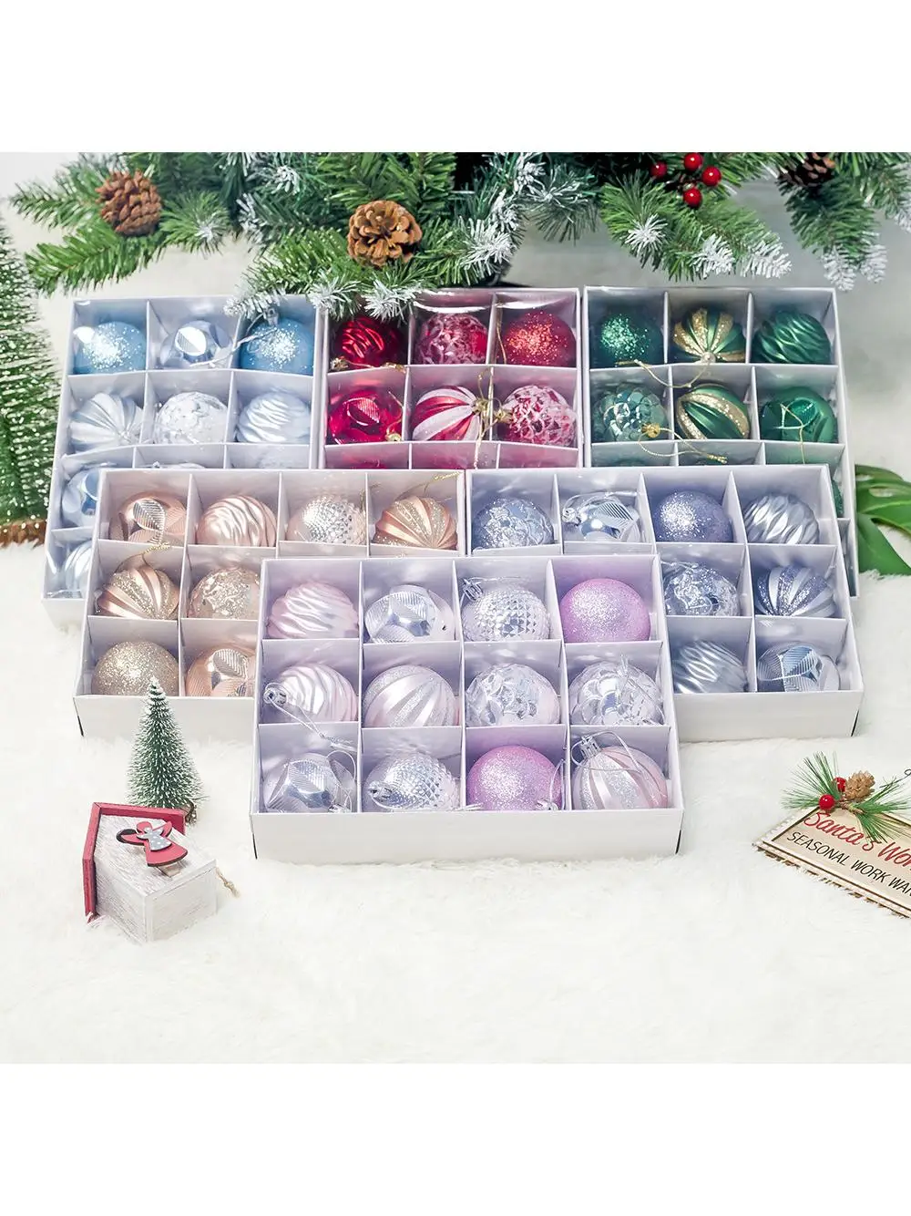クリスマスツリー飾り-2個入りボックス入り-新品-クリスマス吊り下げオーナメントボール-お祝い用品-ギフト