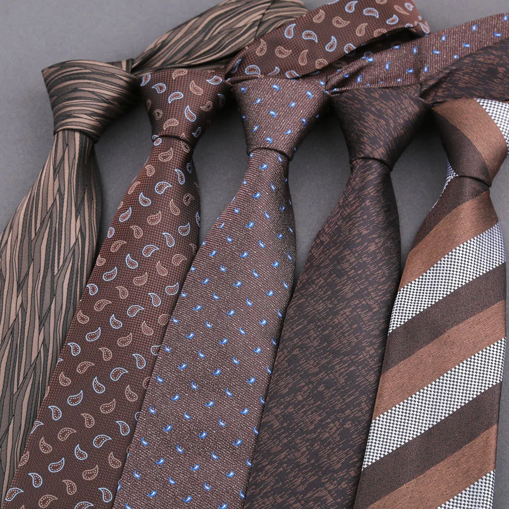 Neue Modische Hochzeits-Krawatte für Herren aus Polyester, 8CM, Braun mit Paisley-Streifenmuster, Business-Party-Bankett-Accessoires, Geschenke ﻿