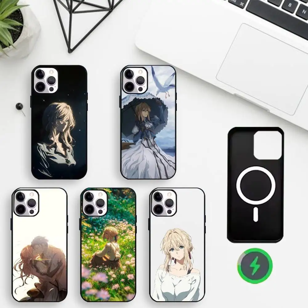 

Anime V-Violet evergarden Phone Case For iPhone17,16,15,14,13,12,11 Max Black Wireless Charging Protecitve Cover