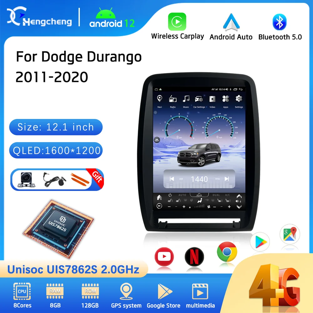 12.1inch For Dodge Durango 2011-2020 Car Multimedia Video Player GPS Navigation Android12 8core 8+128G Carplay 4G Radio Stereo