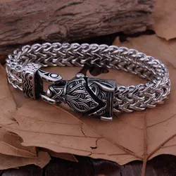 Vintage Vikings Stainless Steel Wolf Snake Head Bracelet Masculine Men Party Creative Design Double Layer Chain Wrist Band Gift
