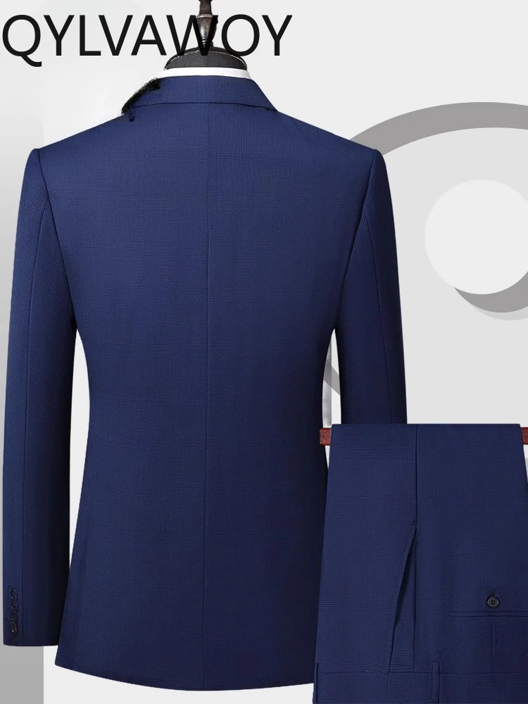 QYLVAWOY 50% Wool 2025 Autumn Winter Worsted Wool Men's Suit Set Groom Wedding Dress Business High-End Formal Suit LJ2904