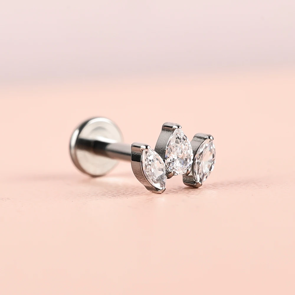 1 Titanium G23 Precision Carved Zircon Inlaid Inner Tooth Puncture Lip Nail