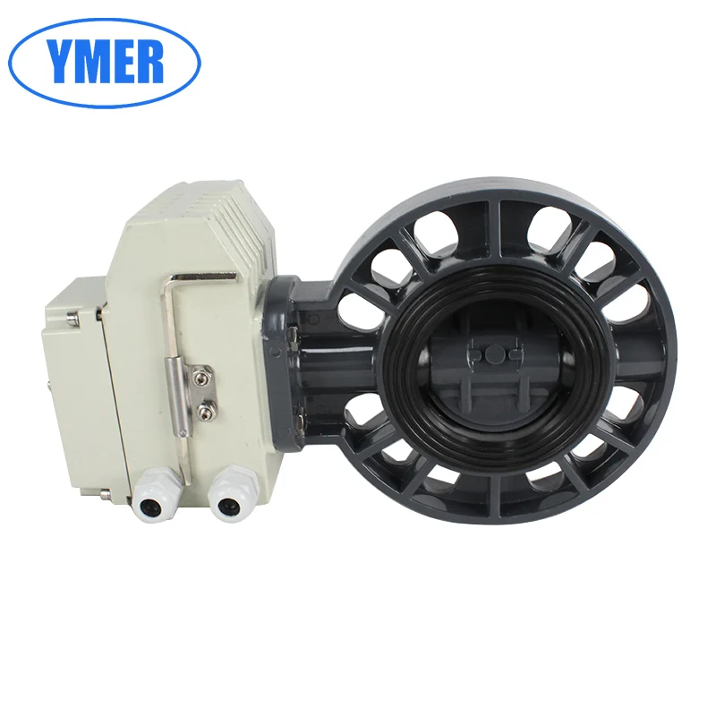 DN50 2Inch DN65 DN80 DN100 4inch UPVC PVC electric butterfly valve Chemical type acid and alkali resistant butterfly valve.