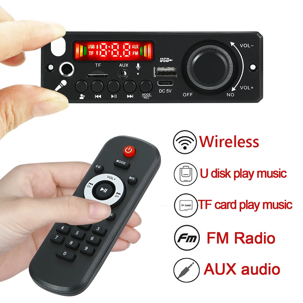 6W Amplifier Car FM Radio Module Microphone Record Bluetooth-Compatible 5.0 Audio MP3 Player Hands-Free Call MP3 WMA Audio Board