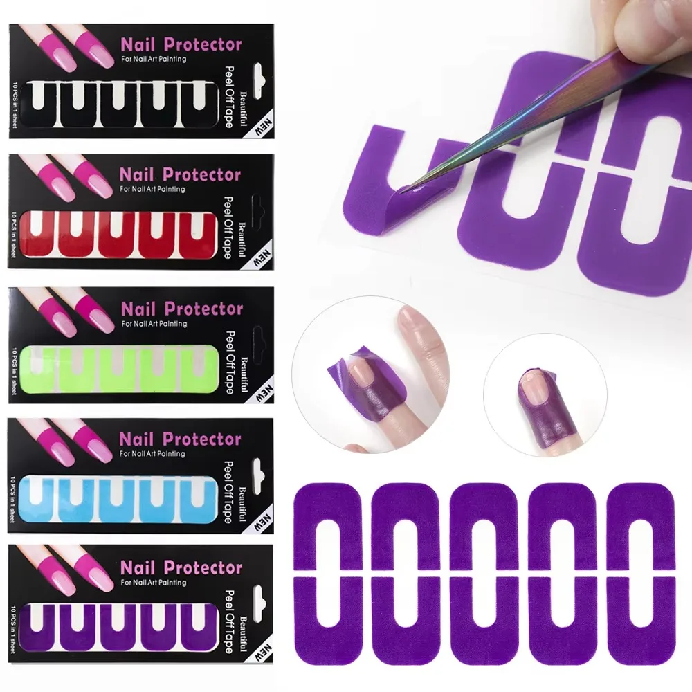 10PCS Anti-splash Nail Polish Stickers Stripping Tape Skin Protection U-shape Nail Form Overflow Prevention Protect Fingers