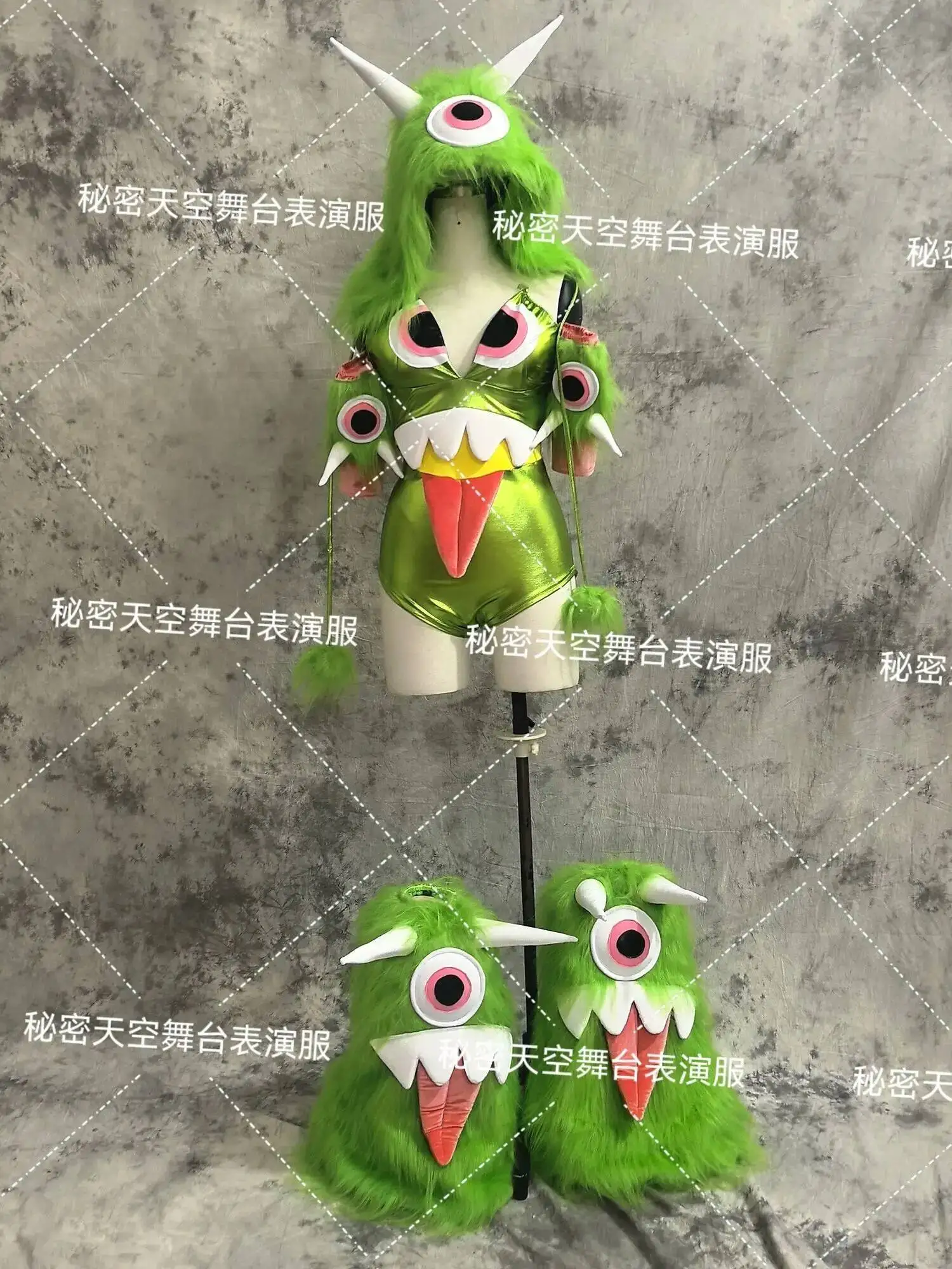 جو ملهى ليلي ملتوي NPC زي للنساء هالوين تأثيري الأخضر ليتل الوحش بار جوجو أداء زي للنساء