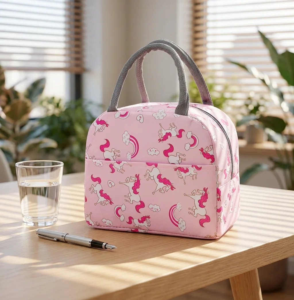 Insulated Lunch Bag Oxford Fabric Lunch Box Tote, Flamingo Printed Thermal Bag, Waterproof Large Capacity for Office, School & P