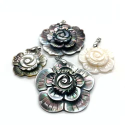 Natural Mother-of-pearl Shell Necklace Pendants Women Fashion Jewelry DIY Handmade Necklace Carved Flower Charms Accessories