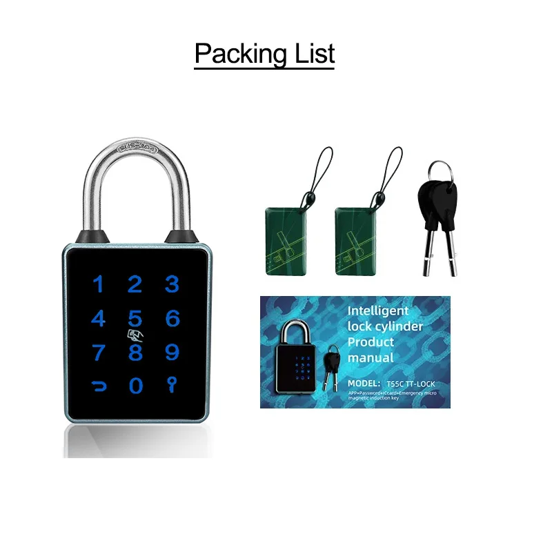 Waterproof TTlock App Password Key NFC M1 Card USB Rechargeable Digital Smart Padlock Bluetooth Support 4 Ways Unlock