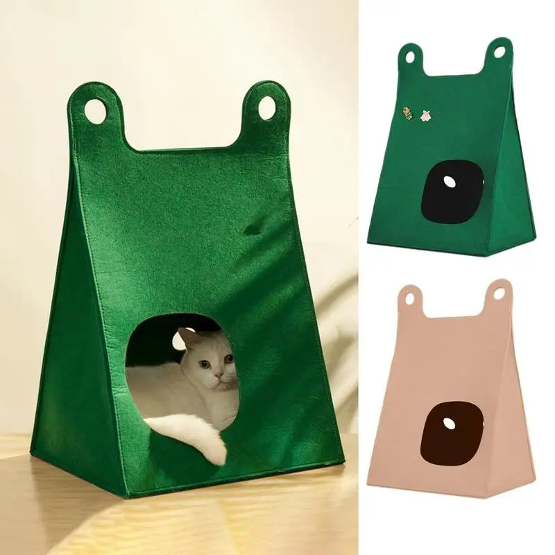 Felt Cat Bed Cave Folding And Portable Pet House Foldable Triangle Tent Soft Enclosed Pet Bed House For Cats Kittens Puppy And