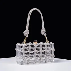 Ins Diamond Clear Acrylic Box Evening Clutch Bags Women Boutique Woven Knotted Rope Rhinestone Purse and Handbags Wedding Party