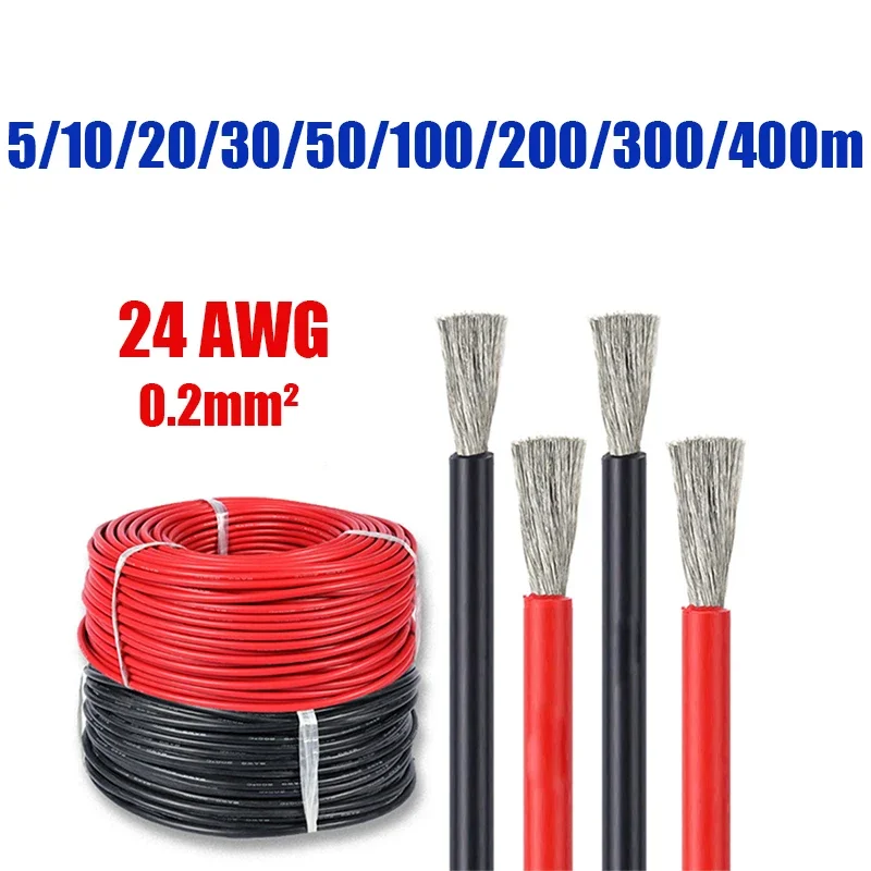 24AWG Heat Resistant Red Black Silicone Cable 30M 50M 100M Tinned Copper Electrical Wire for Model Plane Car Battery LED Light