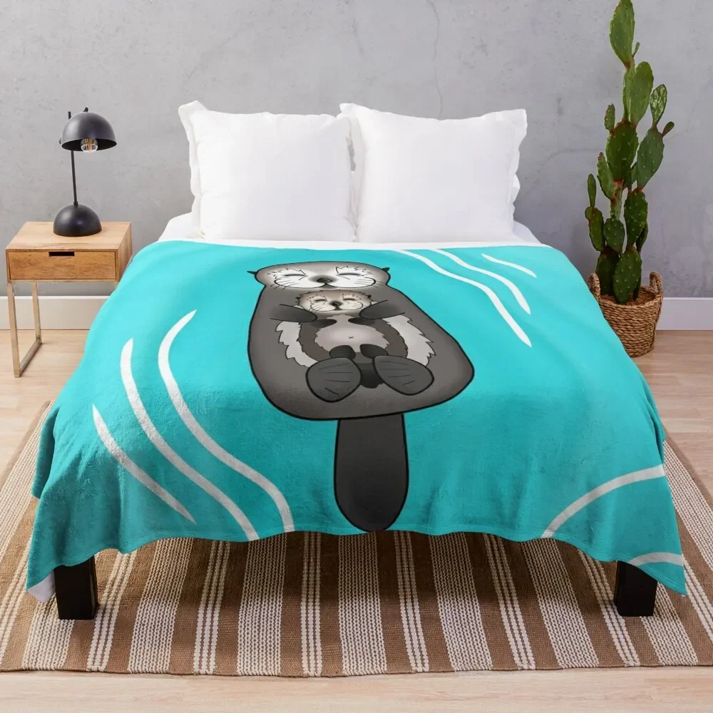 

Mother and Pup Sea Otters - Mom Holding Baby Otter Throw Blanket Camping Summer Beddings Luxury Blankets