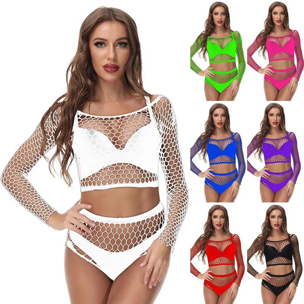 

Женский ажурный прозрачный укороченный топ, футболка, трусики, боди, комплект ночного белья, фиолетовая одежда для сна, бюст 60, 120 см, талия 50, 120 см