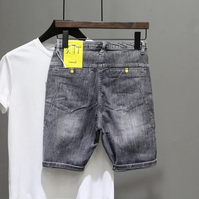 Short Jeans Pants For Men Gray Graphic Man Denim Shorts Original Harajuku Y2k Designer Cut Summer Wide With Korean Style New In