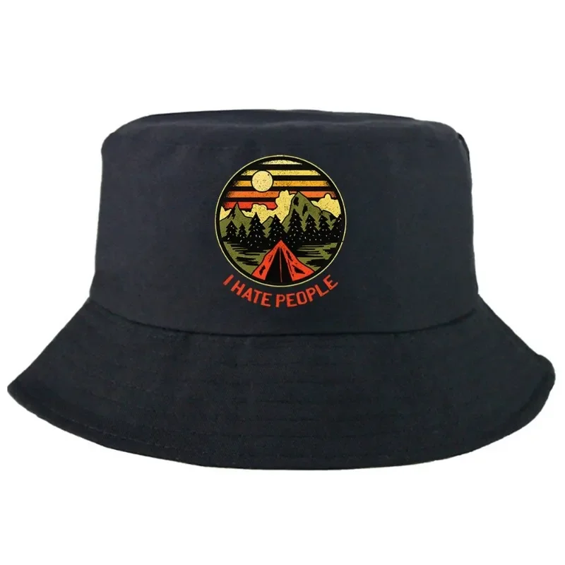 Je Déteste Les Gens Qui Campent TShirt Essentiel Bucket Hat Summer Foldable Bucket Hat Man Women Outdoor Fishing Hunting Cap